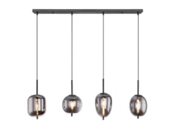 LED Pendelleuchte mit 4 Rauchglaskugeln Metall Schwarz, Breite 100cm