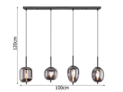 LED Pendelleuchte mit 4 Rauchglaskugeln Metall Schwarz, Breite 100cm