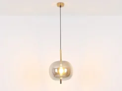 LED Pendelleuchte mit Rauchglas 1-flammig Metall Messing, Ø 30cm
