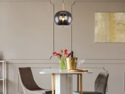 LED Pendelleuchte mit Rauchglas 1-flammig Metall Messing, Ø 30cm