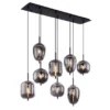 LED Pendelleuchte mit 8 Rauchglaskugeln Metall Schwarz, Breite 94cm