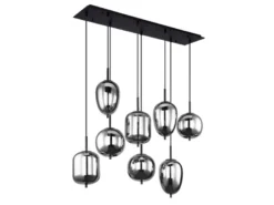 LED Pendelleuchte mit 8 Rauchglaskugeln Metall Schwarz, Breite 94cm