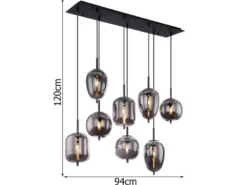 LED Pendelleuchte mit 8 Rauchglaskugeln Metall Schwarz, Breite 94cm