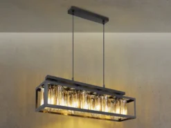 LED Pendelleuchte mit Rauchglas Kristallen 4-flammig, Breite 68cm