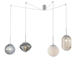 LED Pendelleuchte mit 4 Relief Glas Lampenschirmen, Abhängung bis 250cm