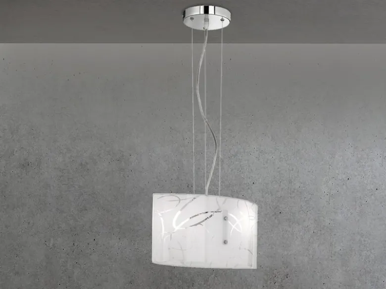 LED Pendelleuchte mit satiniertem Glas Lampenschirm mit Dekor, Breite 40cm