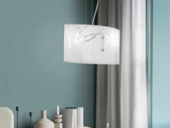 LED Pendelleuchte mit satiniertem Glas Lampenschirm mit Dekor, Breite 40cm