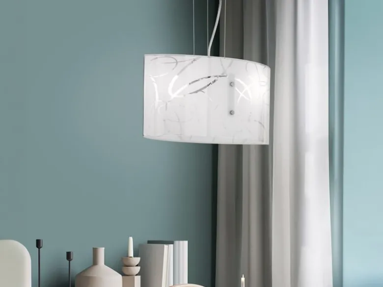 LED Pendelleuchte mit satiniertem Glas Lampenschirm mit Dekor, Breite 40cm