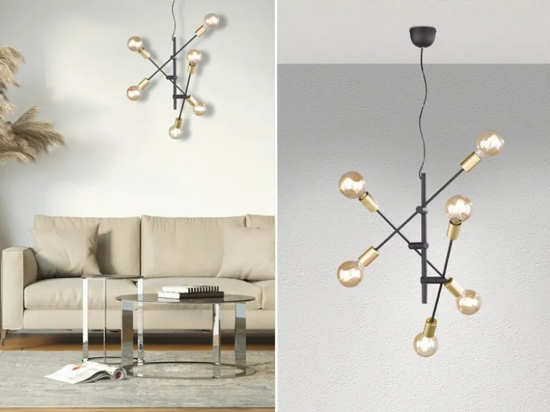 LED Pendelleuchte mit schwenkbaren Armen, in Schwarz & Bronze, Ø 54cm