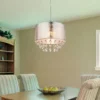 LED Pendelleuchte mit Stoff Lampenschirm Silber & Kristall Behang, Ø 40cm