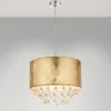LED Pendelleuchte mit Stoff Lampenschirm Gold & Kristall Behang, Ø 40cm