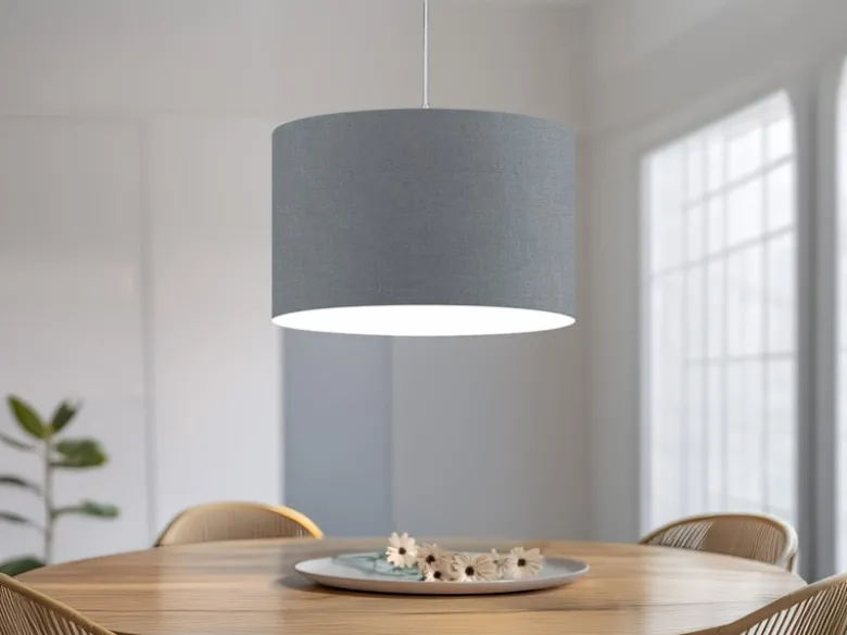 LED Pendelleuchte mit Stoff Lampenschirm in Grau, Ø 40cm