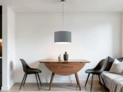 LED Pendelleuchte mit Stoff Lampenschirm in Grau, Ø 40cm