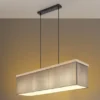 LED Pendelleuchte mit Stoff Lampenschirm und Holzoptik, Breite 80cm