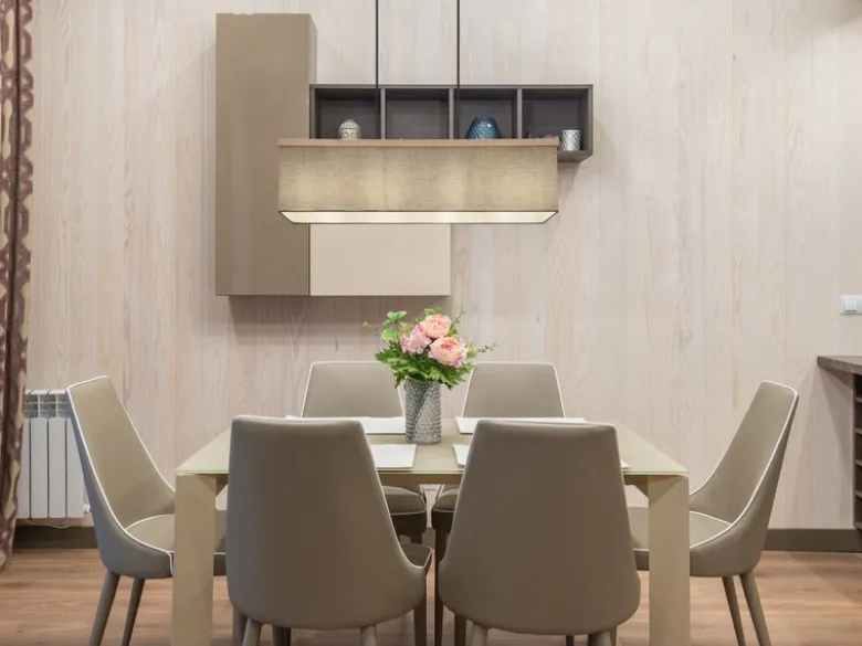 LED Pendelleuchte mit Stoff Lampenschirm und Holzoptik, Breite 80cm