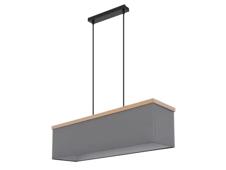 LED Pendelleuchte mit Stoff Lampenschirm und Holzoptik, Breite 80cm