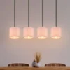 LED Pendelleuchte mit Stoffschirmen Beige & Naturholz Baldachin, Breite 100cm