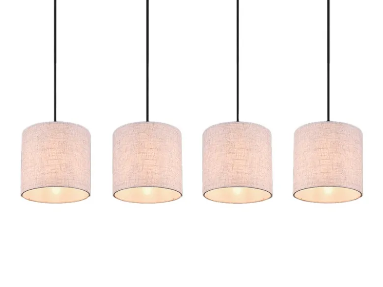 LED Pendelleuchte mit Stoffschirmen Beige & Naturholz Baldachin, Breite 100cm