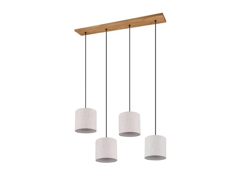 LED Pendelleuchte mit Stoffschirmen Beige & Naturholz Baldachin, Breite 100cm