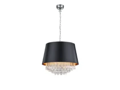 LED Pendelleuchte mit Stoffschirm Schwarz Gold & Kristall, Ø 50cm