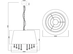 LED Pendelleuchte mit Stoffschirm Schwarz Gold & Kristall, Ø 50cm