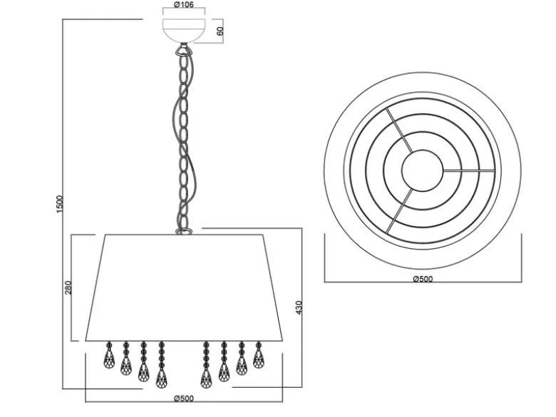 LED Pendelleuchte mit Stoffschirm Schwarz Gold & Kristall, Ø 50cm