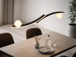 LED Pendelleuchte NAPOLI Schwarz, dimmbar mit 2 Glaskugeln, Breite 82cm