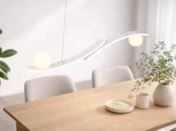 LED Pendelleuchte NAPOLI Weiß, dimmbar mit 2 Glaskugeln, Breite 82cm