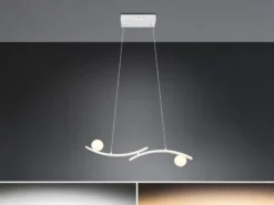 LED Pendelleuchte NAPOLI Weiß, dimmbar mit 2 Glaskugeln, Breite 82cm