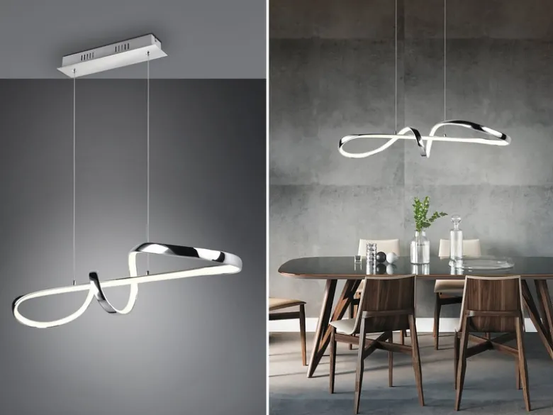LED Pendelleuchte PADUA dimmbar per Schalter, Chrom, Kristall, Breite 81cm