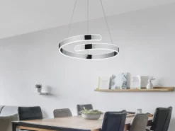 LED Pendelleuchte PARMA Metall Chrom/Weiß 3 Stufen Dimmer Ring, Ø 50cm