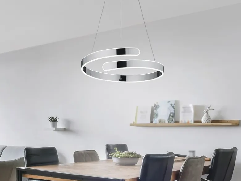 LED Pendelleuchte PARMA Metall Chrom/Weiß 3 Stufen Dimmer Ring, Ø 50cm