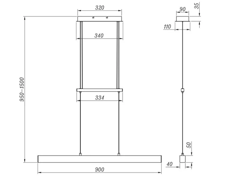 LED Pendelleuchte PAROS Schwarz dimmbar & höhenverstellbar, Breite 90cm