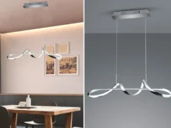 LED Pendelleuchte PERUGIA Metall Silber Chrom mit 3 Stufen Dimmer, Breite 81cm