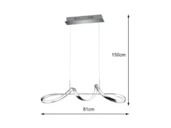 LED Pendelleuchte PERUGIA Metall Silber Chrom mit 3 Stufen Dimmer, Breite 81cm