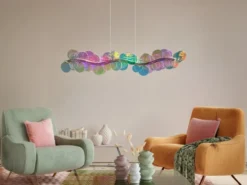 LED Pendelleuchte PULSE dimmbar aus irisierendem Kunststoff, Breite 86cm