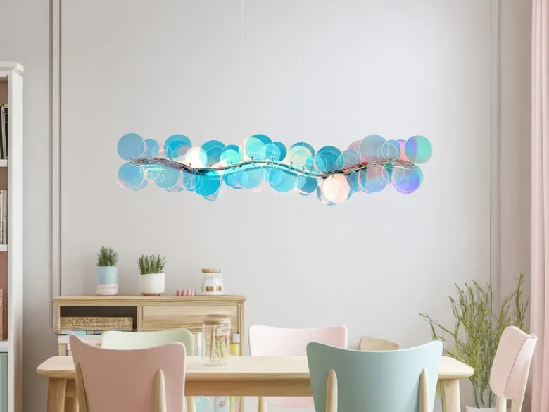 LED Pendelleuchte PULSE dimmbar aus irisierendem Kunststoff, Breite 86cm