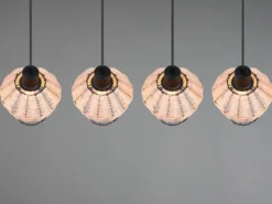 LED Pendelleuchte Rattan Geflecht Natur & Gitter im Boho Stil, Breite 95cm