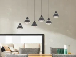 LED Pendelleuchte ROMEO höhenverstellbar, 6-flammig Schwarz, Breite 75cm