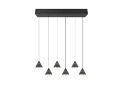 LED Pendelleuchte ROMEO höhenverstellbar, 6-flammig Schwarz, Breite 75cm