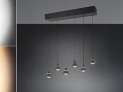 LED Pendelleuchte ROMEO höhenverstellbar, 6-flammig Schwarz, Breite 75cm