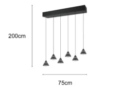 LED Pendelleuchte ROMEO höhenverstellbar, 6-flammig Schwarz, Breite 75cm