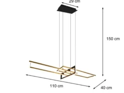 LED Pendelleuchte SALINAS Schwarz Gold mit Switch Dimmer, Breite 110cm