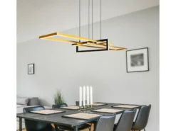 LED Pendelleuchte SALINAS Schwarz Gold mit Switch Dimmer, Breite 110cm