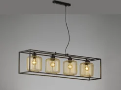 LED Pendelleuchte Schwarz Gold 4-flammig lang, Breite 110cm