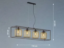 LED Pendelleuchte Schwarz Gold 4-flammig lang, Breite 110cm