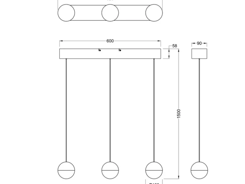 LED Pendelleuchte SENTA 3-flammig höhenverstellbar, Breite 62cm