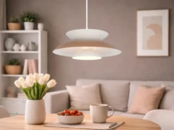 LED Pendelleuchte skandinavisch mit Metall Lampenschirm Grau Braun Ø 40cm