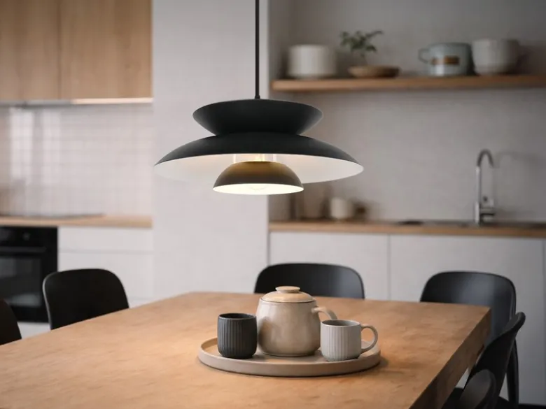 LED Pendelleuchte skandinavisch mit Metall Lampenschirm Schwarz Ø 40cm