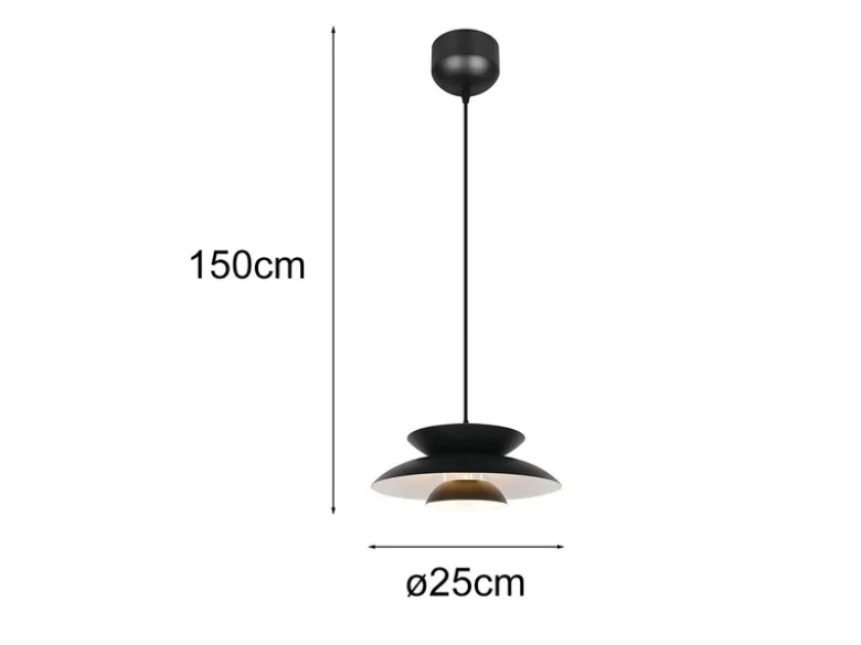 LED Pendelleuchte skandinavisch mit Metall Lampenschirm Schwarz Ø 40cm